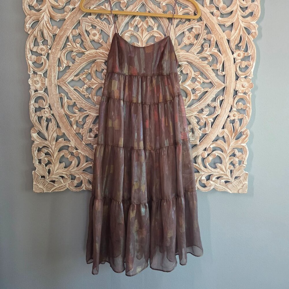 Urban Outfitters Brown Ecote Alora Tiered Dress Extra Small